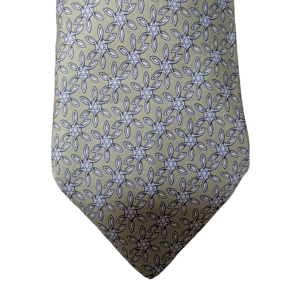 Vintage Hermès 100% Silk Men's Green Tie With Blue Stars W Tie Caddy